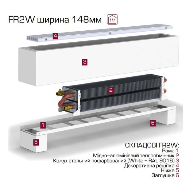 Конвектор підлоговий FR2W-1000 (ТО вертикальний) White з решіткою Сатин FR2W_100_WS фото